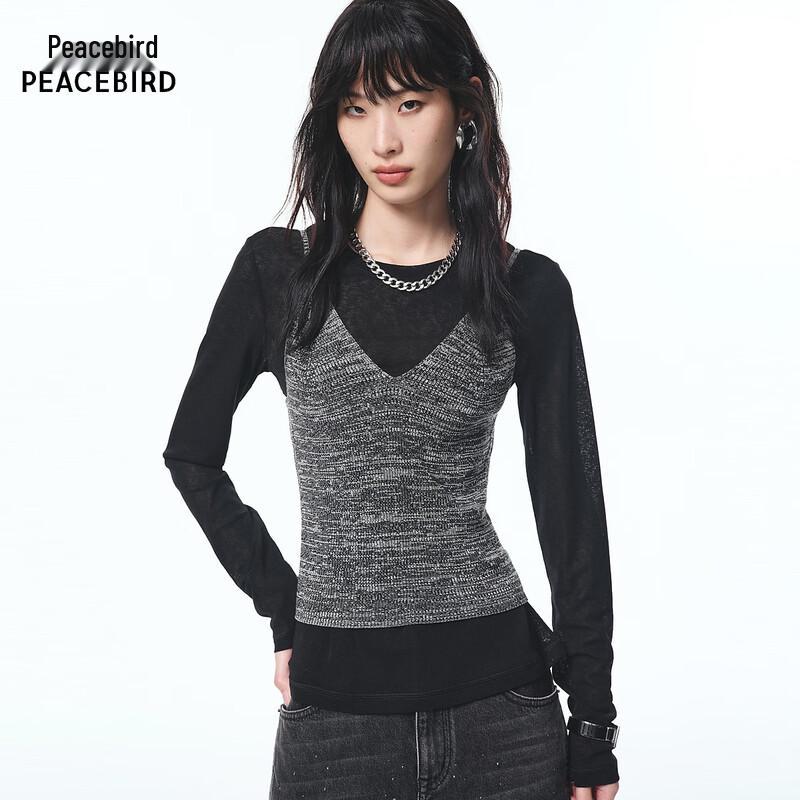PEACEBIRD Women s V-Neck Slim Fit Pullover Top A3CDF3343 S