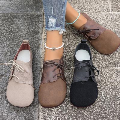 Damskie Buty Płaskie Modne Okrągły Nosek Lekkie Sznurowane Miękkie Jednolite Buty Outdoorowe Codzienne Trampki Mocasines