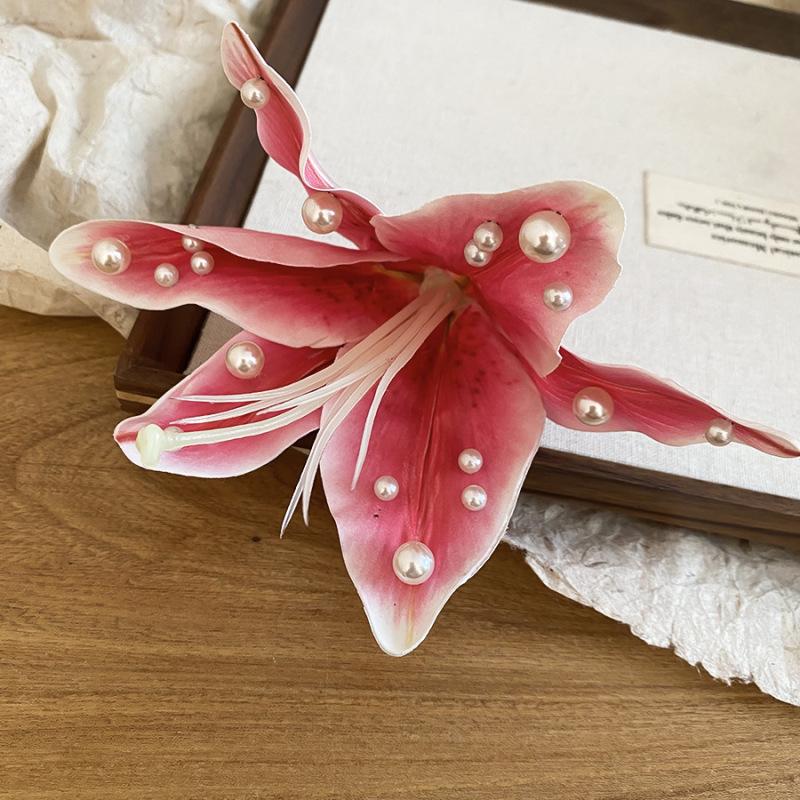 Fairy Chiffon Pearl Flower Tassel Hair Clip - Vacation Style Duckbill Bangs Accessory