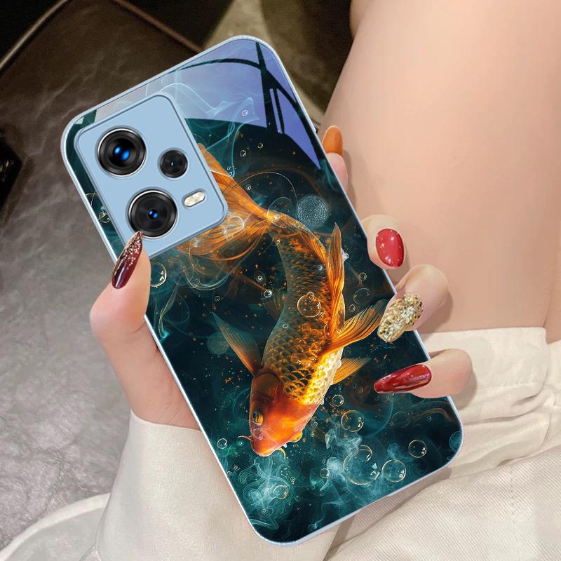 Good Luck Koi Red For Xiaomi 14 Ultra 13 Lite Redmi Note 13 11 Pro 12 Plus Poco X6 3 Pro F4 6 GT Tempered Glass Phone Case