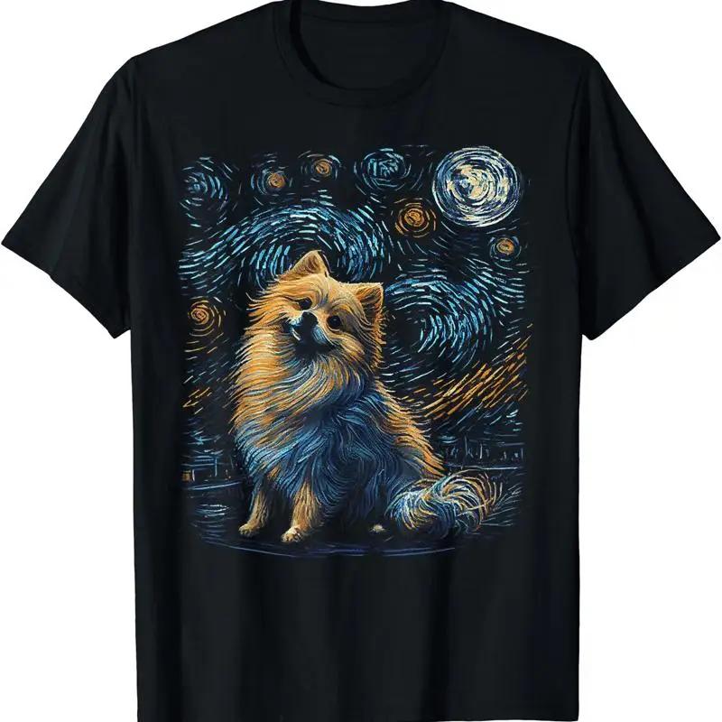 Pomeranian Dog Starry Night Van Gogh Dogs Lover T Shirt Size S 5xl