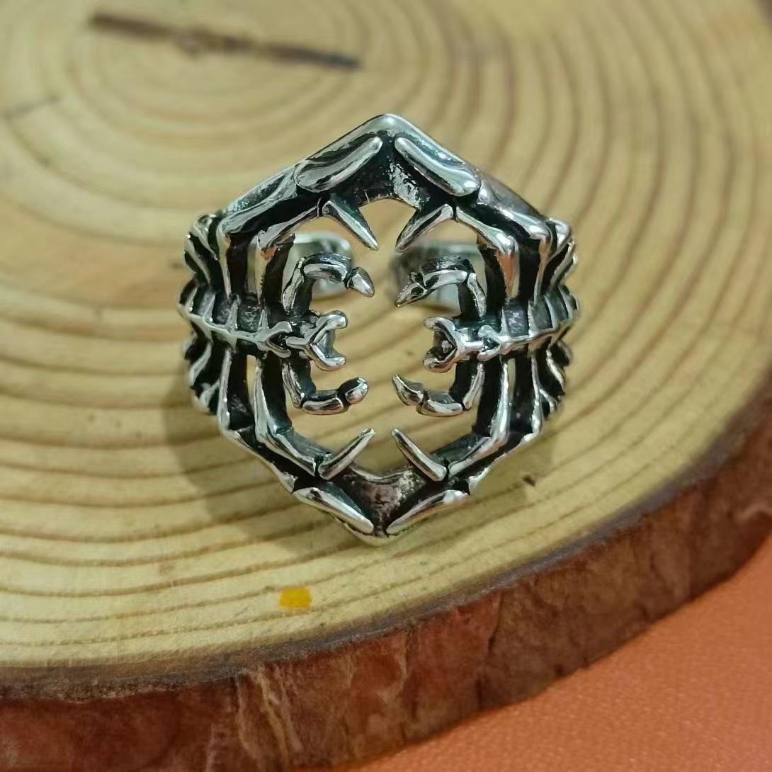 European  American Thai Silver Centipede Ring: Trendy, Fashionable, High-End Openable Finger Ring for Men