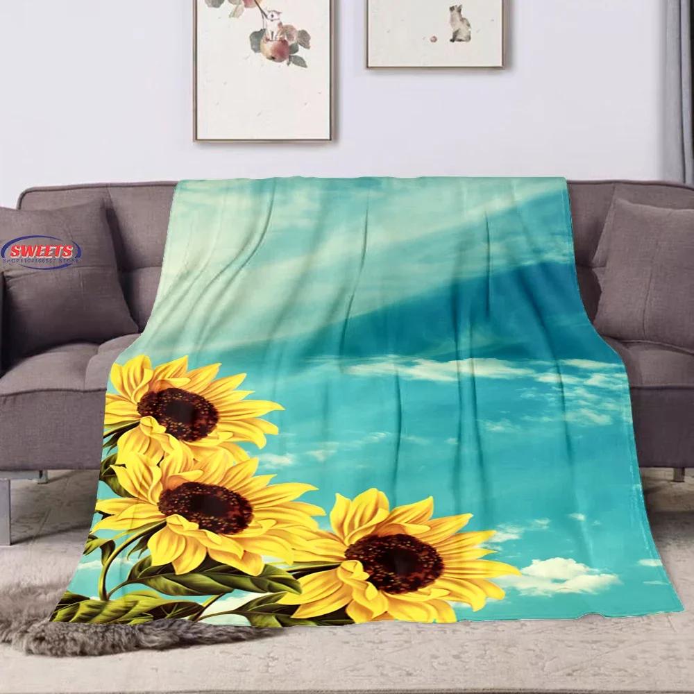 3D-Druck Blumenmotiv Sonnenblumen Weiche Flanelldecke für Bett Schlafzimmer Sofa Picknick, Überwurfdecke zum Zudecken Outdoor-Freizeit Nickerchen