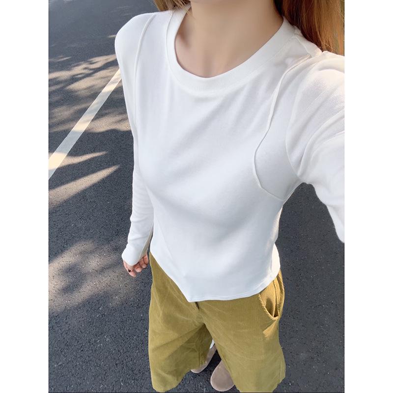 

Women s 2025 A/W Slimming Long Sleeve Round Neck Base Layer T-Shirt, Versatile Plain Color Design S (Weight 80-95kg) белый
