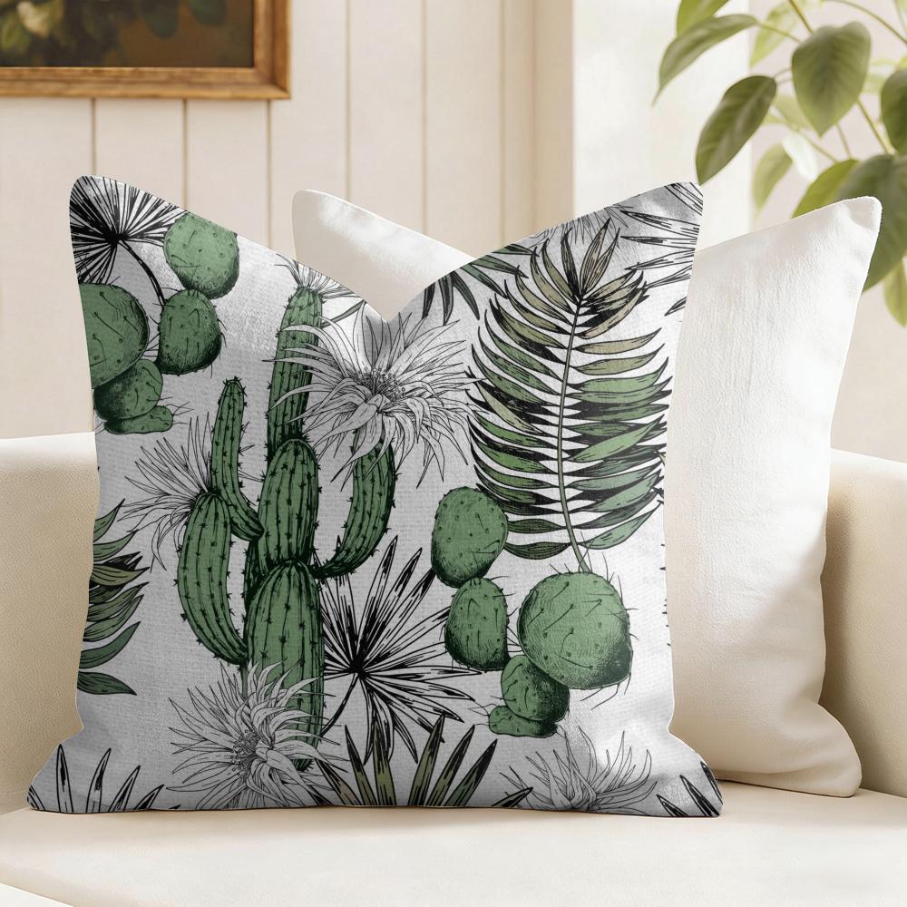 Cactus Pattern Cushion Cover Natural Linen Pillow Cover Double-Sided Print Cushion Cover For Sofa Home Decor