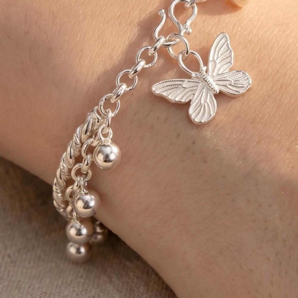 Sweet Beaded Bracelet Zinc Zinc Alloy Simple Bracelet Bangle Butterfly Pendant Bracelet  Daily