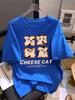 100% Cotton Womens T-Shirts Summer Cute Cheese Bread Cat Prints Short Sleeve Soft Loose O-Neck Tops Holiday Casual Woman Clothes