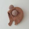 Children Hat with Bear Ear Design Solid Color Button Closure Elastic Breathable Winter Cap Cold Weather Accessory