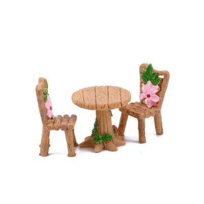 Home Micro Landscape Miniatures 3 Pcs/Set Cute Table Chair Resin Craft Ornament Fairy Garden
