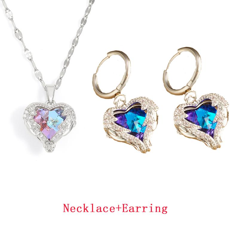 Trendy Heart OF Ocean Stainless Steel Cubic Zirconia Necklaces For Women Men Gold Color Metal Crystal Party Everyday Zircon