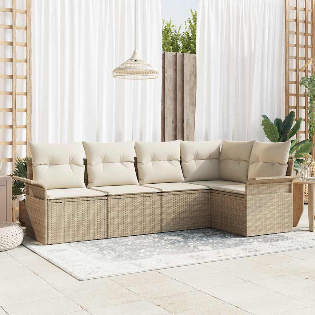 Garden Sofa Set with Storage 5 Pcs Beige Poly Rattan