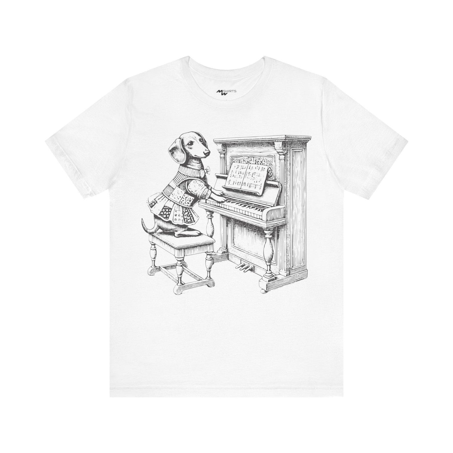Dachshund Piano Tee: Engraving Style Unisex T-Shirt S