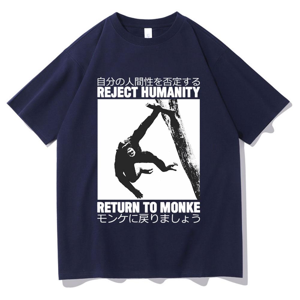 Rejeter l'Humanité Retourner au Singe T-shirt Mignon Drôle Meme Singe Japonais Impression Graphique T-shirt Homme Coton T-shirts Oversize