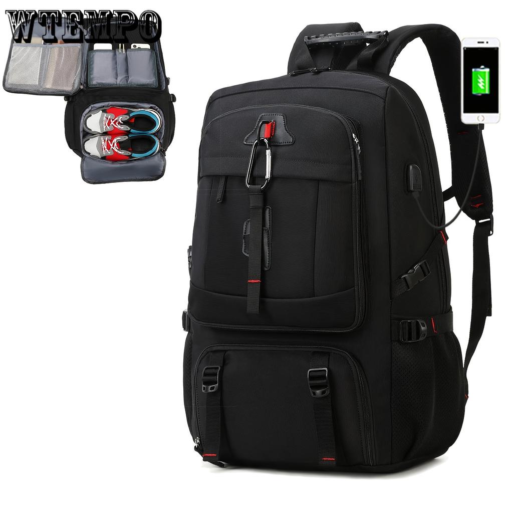 Spacious 17-inch Laptop Backpack For Travel, Camping, And Outdoor Activities, With Separate Compartment For Shoes, Suitable For Both Men And Women.
