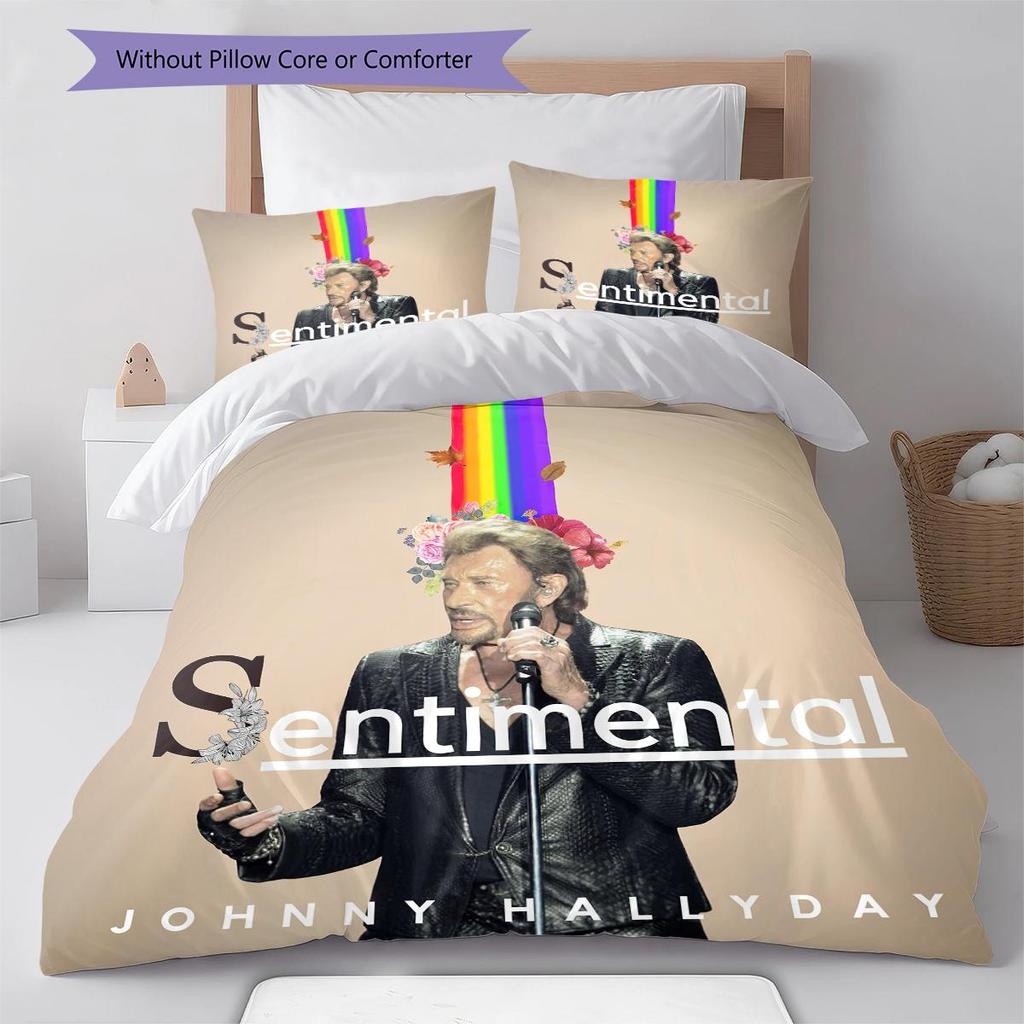 1 Stück Johnny Hallyday Muster Bettwäsche Steppdecke Set Bettbezug Kissenbezug Heimdekoration Geburtstagsgeschenk (1 Bettbezug + 2 Kissenbezüge, ohne Füllung)