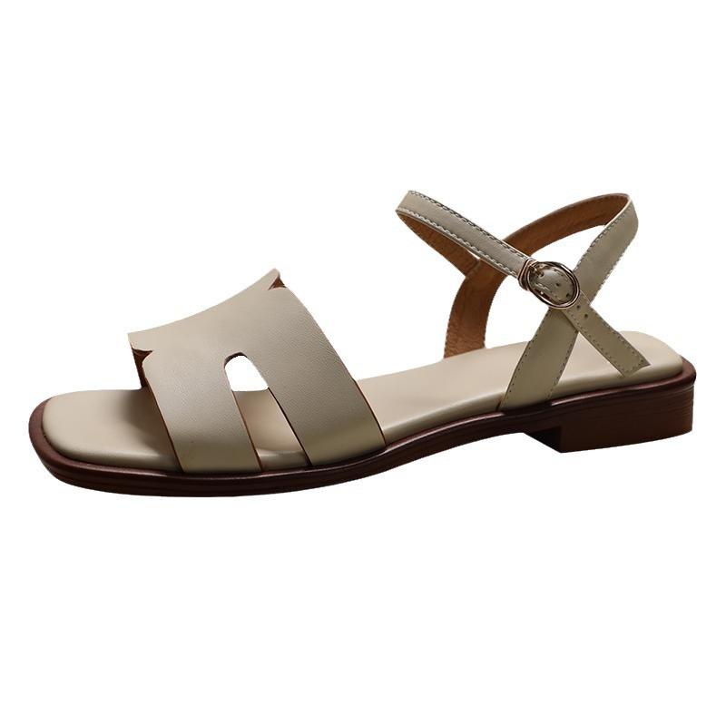 Französisch Retro Ein-Wort mit Zehensandalen Damen 2025 neu einfach und vielseitig flachsohlige Feenschuhe Damen Sandalen