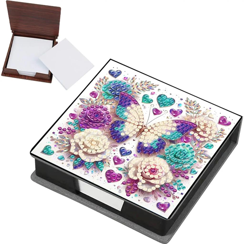 Cross Leather Gem Painting Memo Pad Holder Mosaic Kit Diamond Art Note Box with 160 Sheets of Paper for Adults Beginners