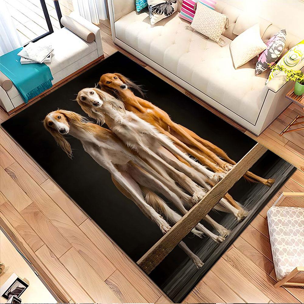 Elegant Saluki Trio Portrait Patterned Carpet, Non Slip Mat Suitable for Living Room and Bedroom Sofas