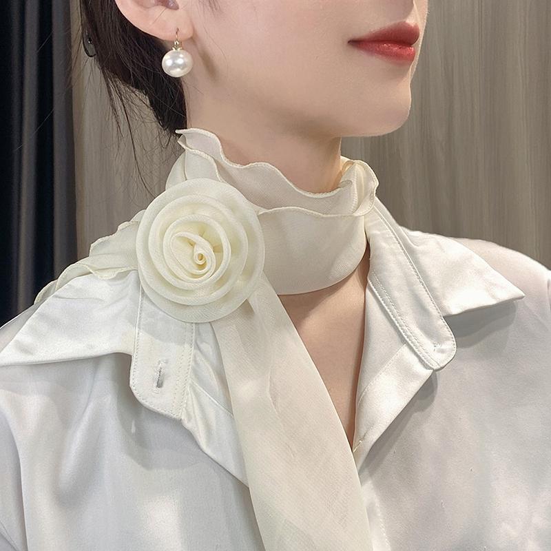 Rose Flower Silk Scarf Versatile Soft Neckerchief For Women Girls Temperament Long Ribbon Tie Scarf Office Clothes Gifts