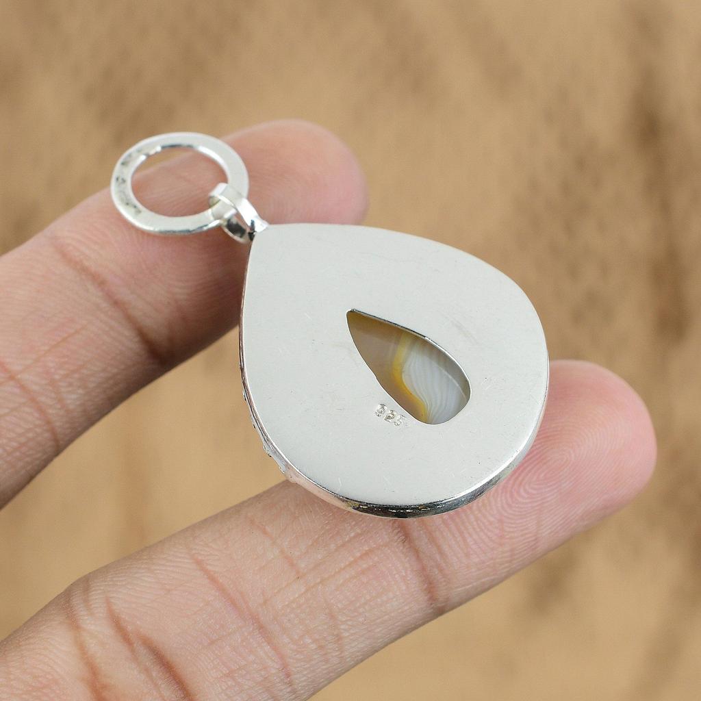 Gift For Women Pendant 925 Sterling Silver Natural Botswana Agate Gemstone