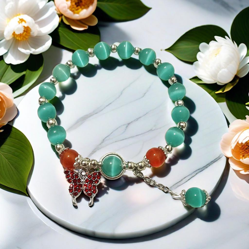 Cat's Eye Moonstone Butterfly Bracelet for Women – Trendy, Versatile Beaded Design, Perfect Student Gift