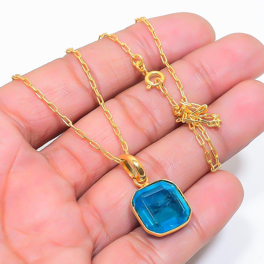 Gemma Topazio Blu Gioiello Fatto a Mano in Argento Sterling 925 Collana 20" GK-7555