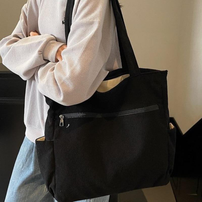Large Capacity Corduroy Tote Bag Women's New Casual Retro Shoulder Hand Satchel Commuter Bag