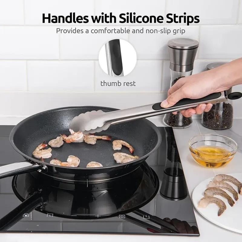 Food Tongs Stainless Steel BBQ Tongs Kitchen Cooking Silicone Tongs Salad Bread Tongs Non-stick BBQ Tongs Kitchen ToolAccessorie