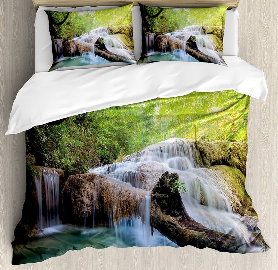 Forest Duvet Cover Magical Woodland Jungle Comforter Cover Dreamy Misty Scene Bedding Set For Girls Boys Full Queen King Size