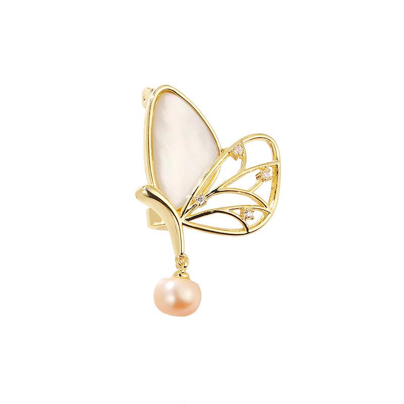 Elegant Butterfly Brooch with Freshwater Pearl and Natural Seashell Accents