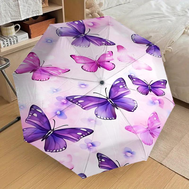 1PC Butterflies Flowers Umbrella-8-Rib Reinforced Portable Folding Travel Suitable for All Seasons Outdoor Daily Use-Z0456