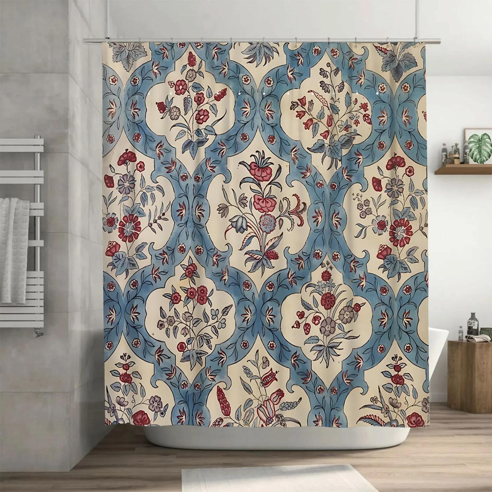 

Elegant Vintage Floral Pattern Shower Curtain Waterproof Anti-Mold Durable Bathroom Decorative Curtain Easy-Clean Non-Toxic W60H190(CM)-1 Pcs