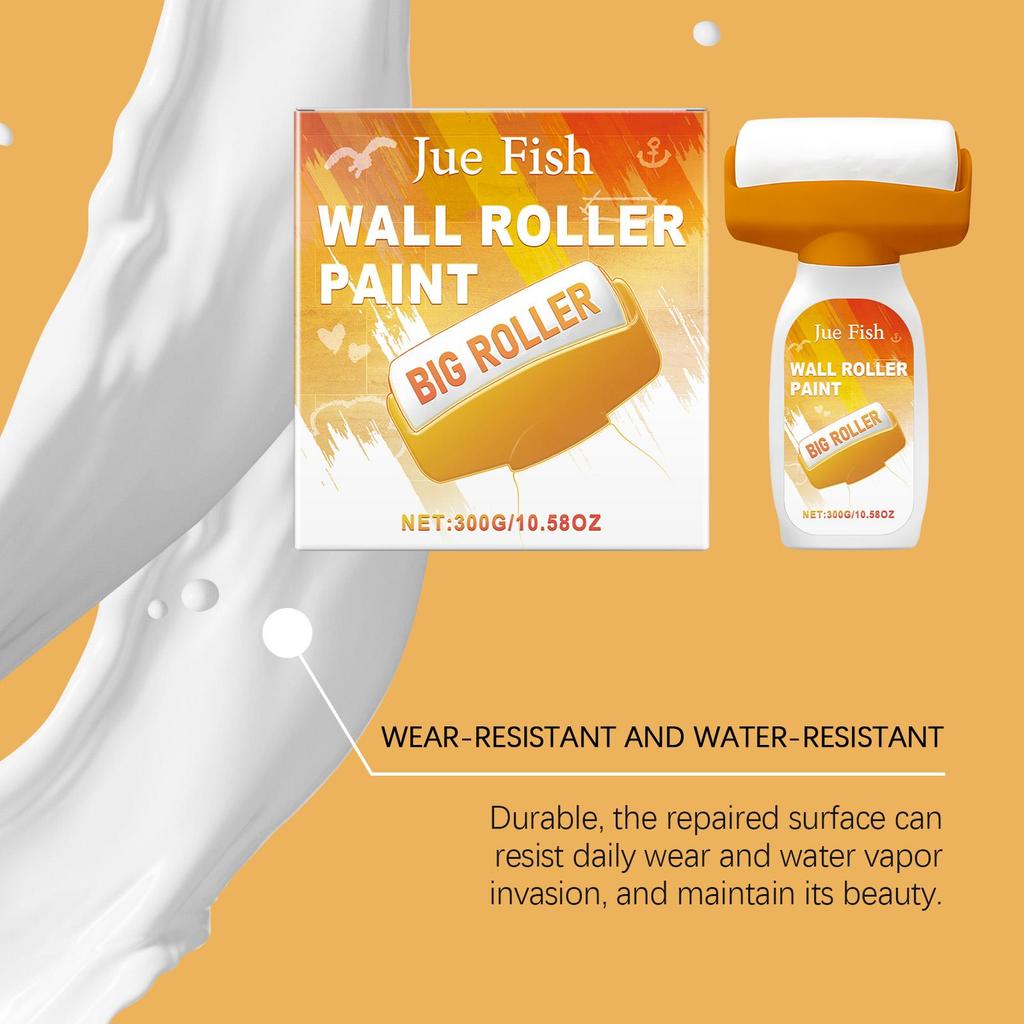 Jue-fish Quick-Fix Wall Roller Compound - White Instantly Conceals Holes, Nail Pits, and Cracks with One Coat (300g)