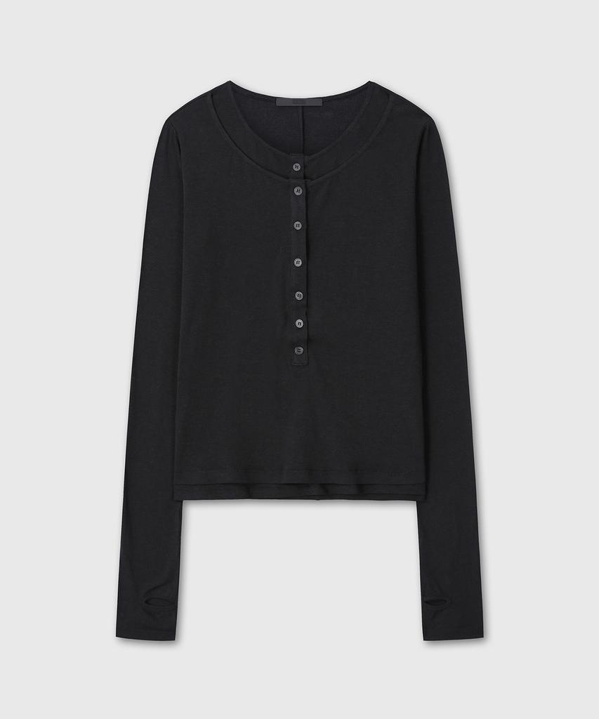 Daibeuinumeon Layered Double Henley Neck Long Sleeve (Black)