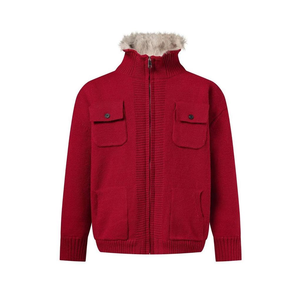 2026 Höst/Vinter Herrarbetsklädesstil Ståkrage Blixtlås Cardigan med Pälskrage