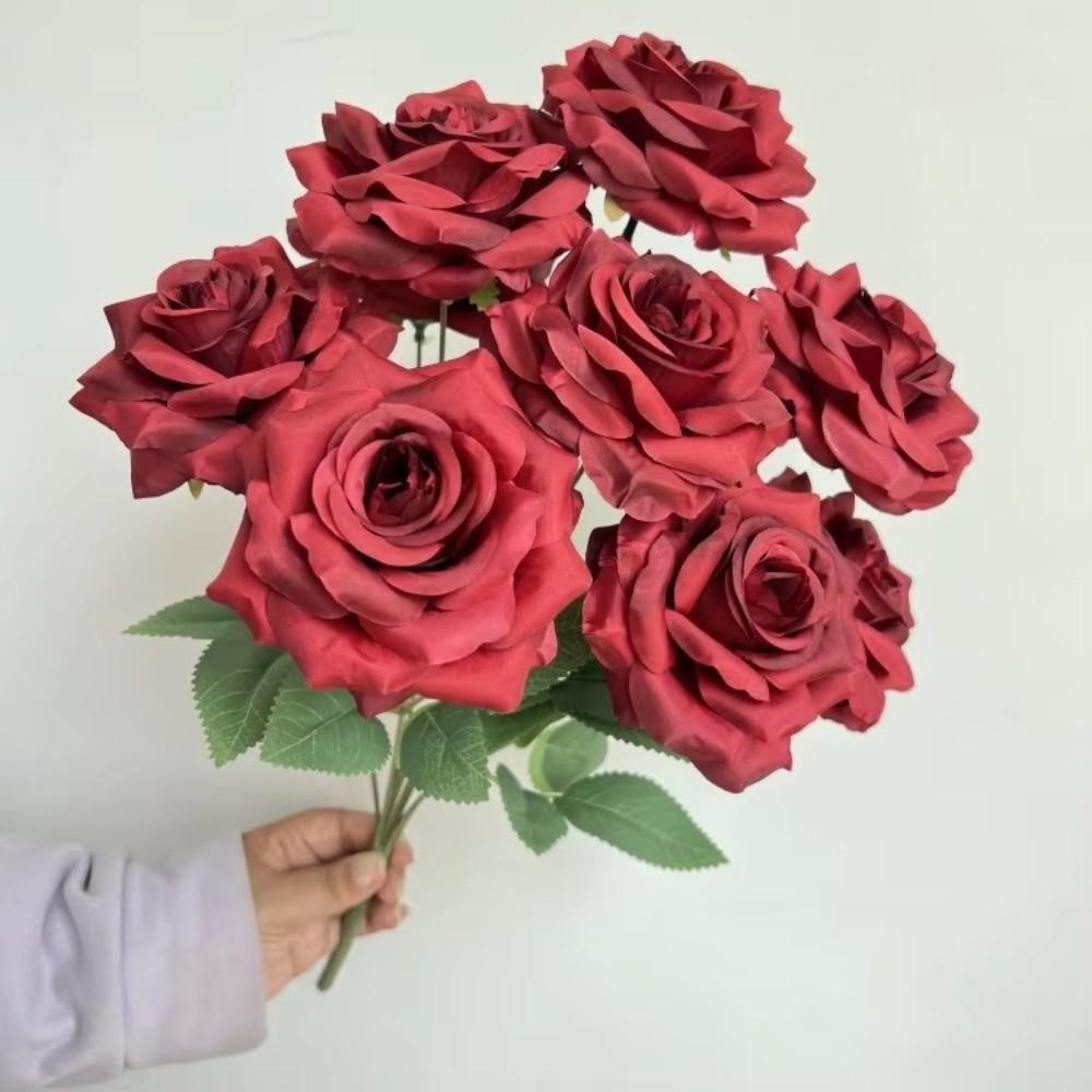 9 Heads Artificial Rose Bouquet Pink Red Blue White Multi-Color Set Fake Rose Flower Arrangement Desktop Size
