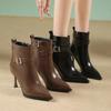 Winter Sexy Women Ankle Boots High Thin Heels Party Office Lady Pointed Toe Buckle Zipper Punk Short Boots Botines Para Mujeres