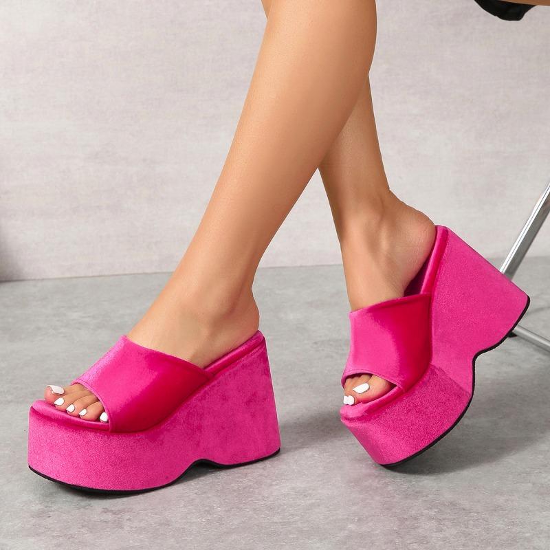 

Thick-soled Wedge Heels One-shoulder Shoes Women s High Heels Beach Flip-flops 35 рожевий червоний колір