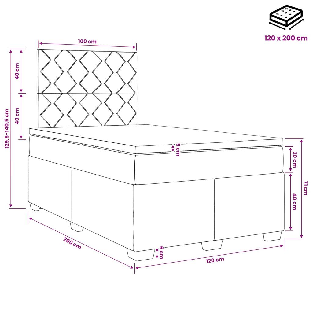 Boxspring Bed with Mattress and Headboard Blue 120 X 200 Cm Velvet