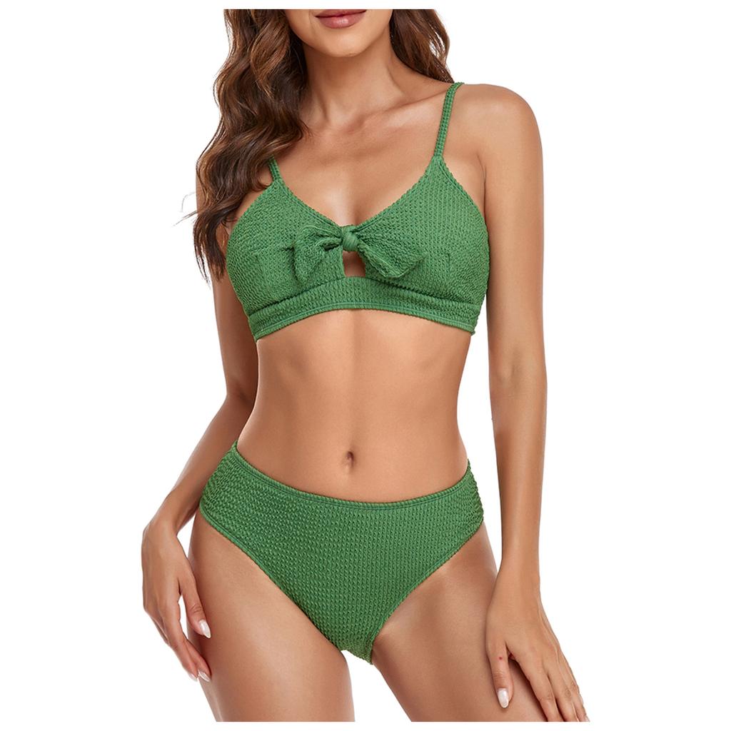 Women's Split Sexy Color High Waist Pattern Bikini With Chest Pad Without Steel Bra Swimsuit