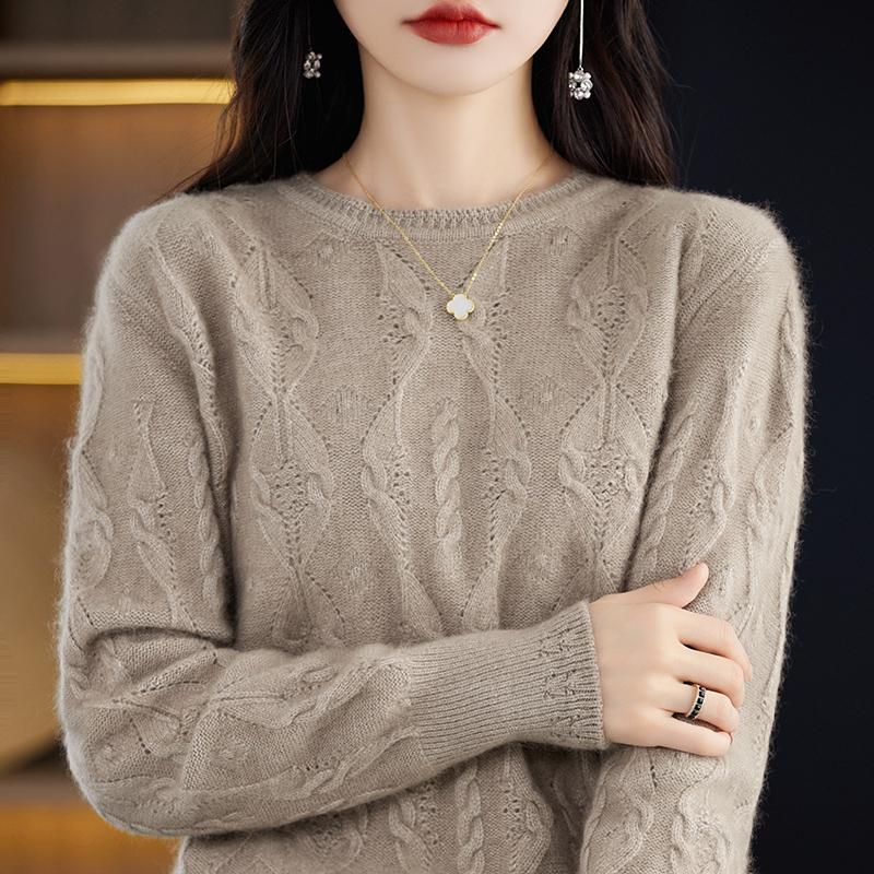 Mink Cashmere Sweater Women's O-neck Pullover Loose Knitted Underlay Autumn/Winter Long Sleeve Fashion Cashmere Top