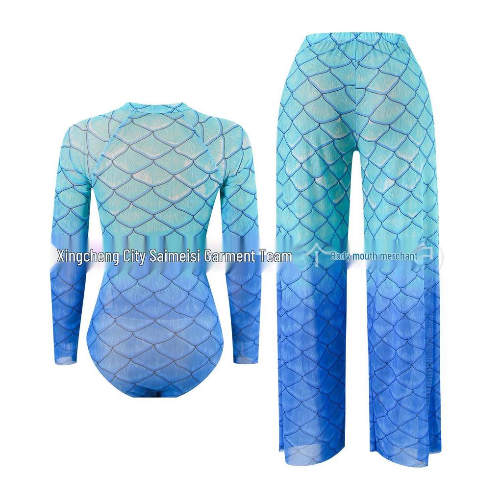 Russian Fish Scale Mesh Long Sleeve Swimsuit