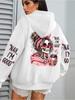 Felpa con Cappuccio da Donna Stampa Teschio Caffè Divertente Vestibilità Larga Pullover da Jogging Pile Autunno Abbigliamento Sportivo Felpa Casual