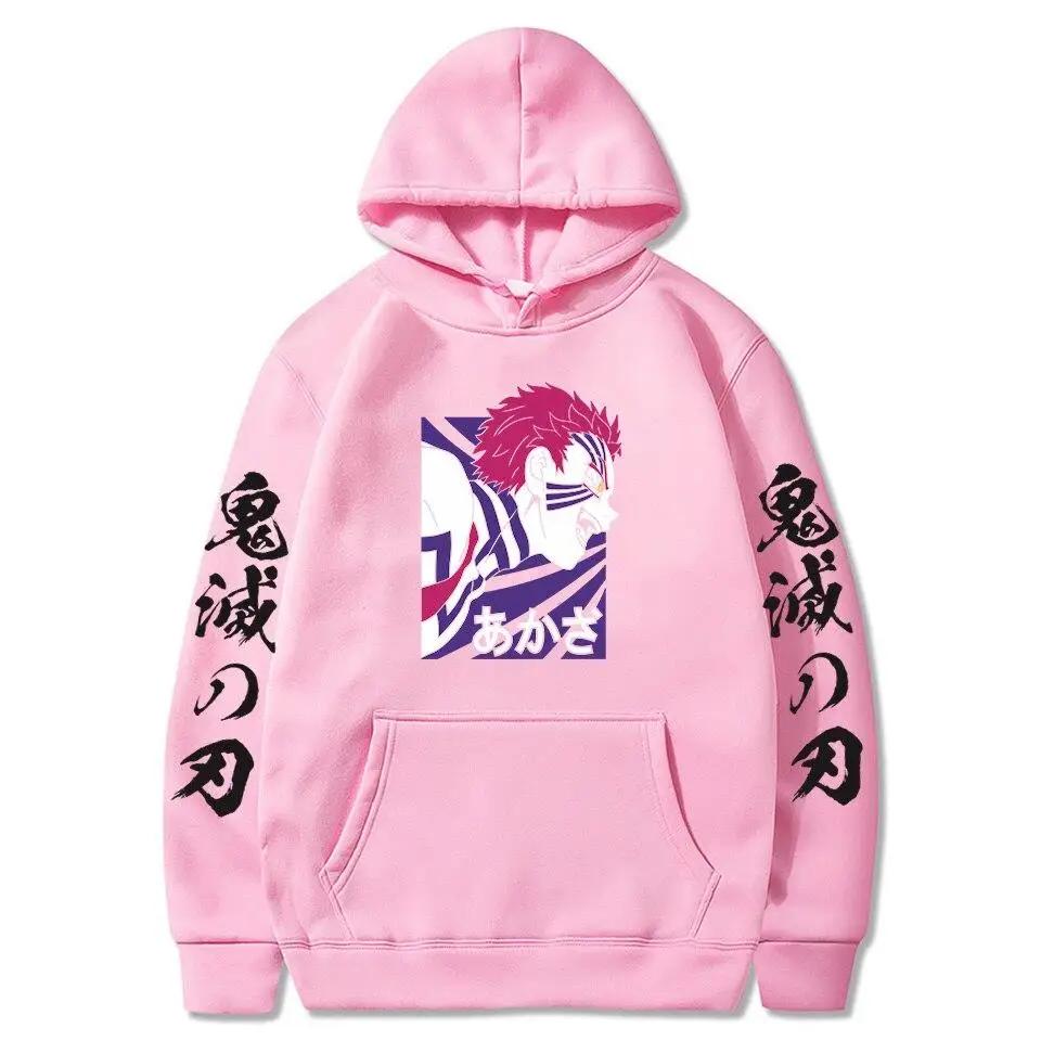 Tegneserie Demon Slayer hettegensere Japansk anime Kimetsu No Yaiba Harajuku Akaza sweatshirts Oversized vinterhettegensere