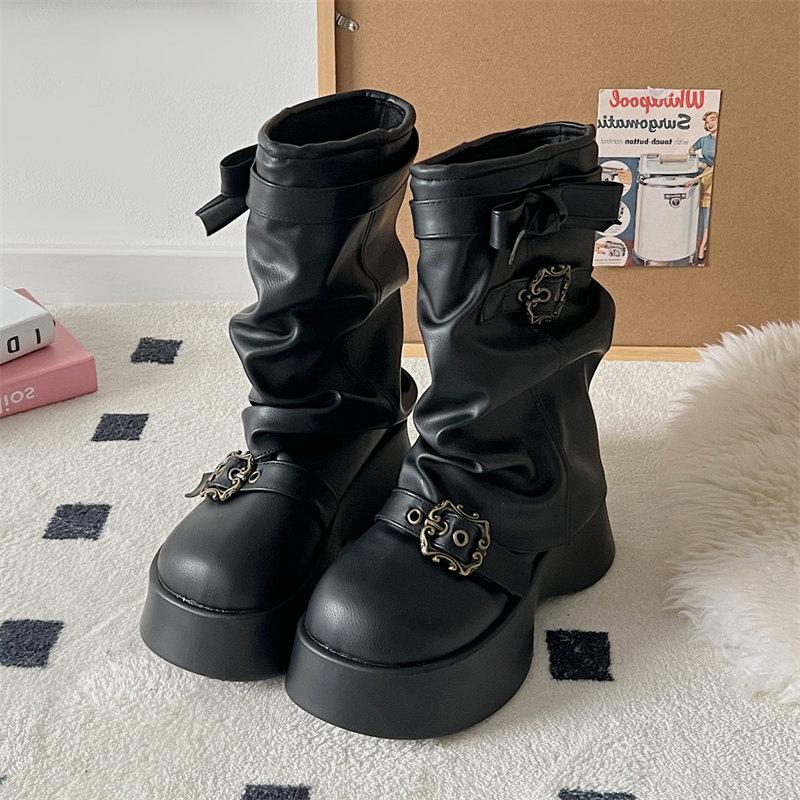 Fashion Wedges Platform Chelsea Boots Women Mid Calf Shoes Winter 2024 Designer New Fashion Goth Motorcycles Boots Casual Ankle Boots