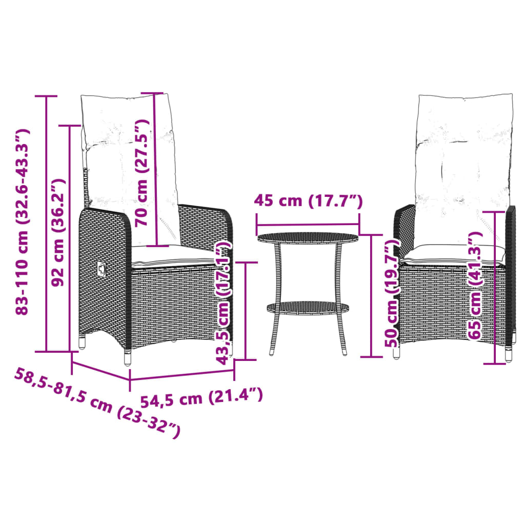 Outdoor Lounge Chairs Set of 2 with Table Grey Poly Rattan
