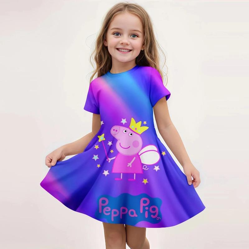 Summer Girls Soft Breathable Dress Peppa Pig Cute Cartoon Print Casual 110