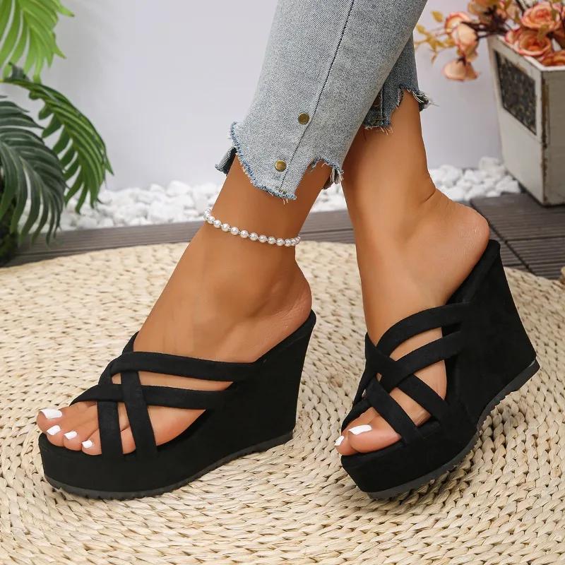Women Slippers Fashion Wedges Platform Sandal Summer Open-toe Fish Mouth Slippers Outdoor Non-Slip Beach Slipper Chaussons Femme