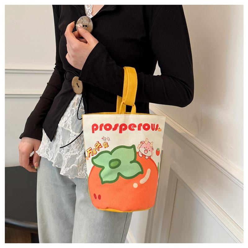 Original Cartoon Canvas Bucket Bag Full Moon Banquet Gift Cloth Bag Going Out Kindergarten Cute Little Bag