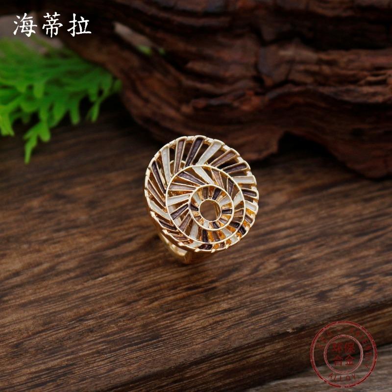 New Enamel Color Round Hollow Line Elastic Ring Women's Creative High-end Geometric Line Ring